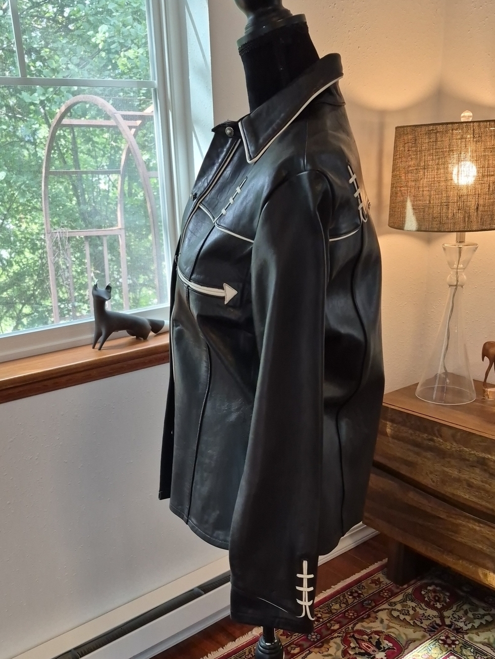 ARELLA 90s Leather Western Shirt Jacket Small Black White - Picture 5 of 9